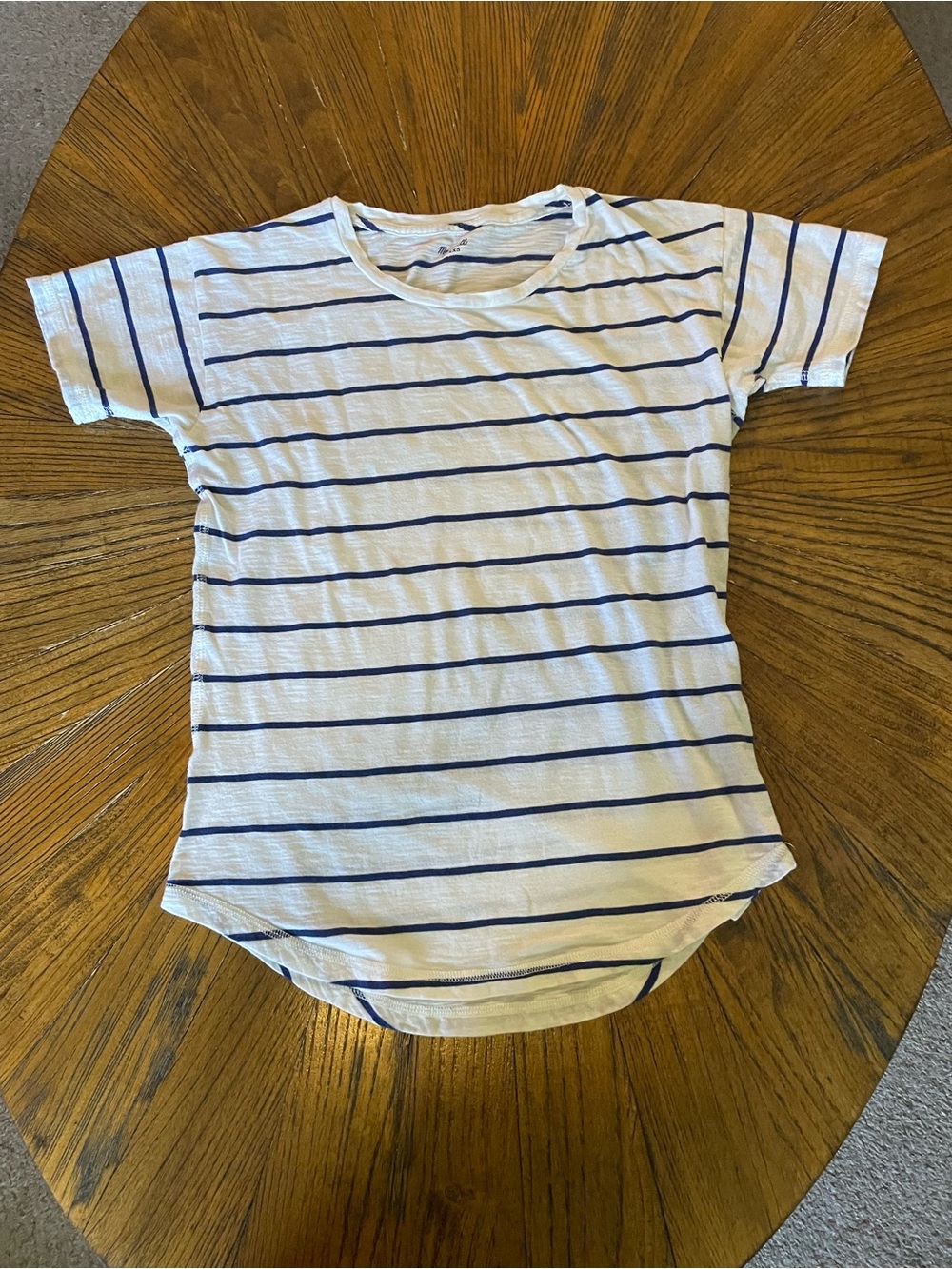 Madewell 100% Cotton White and Navy Striped Short Sleeve Tee